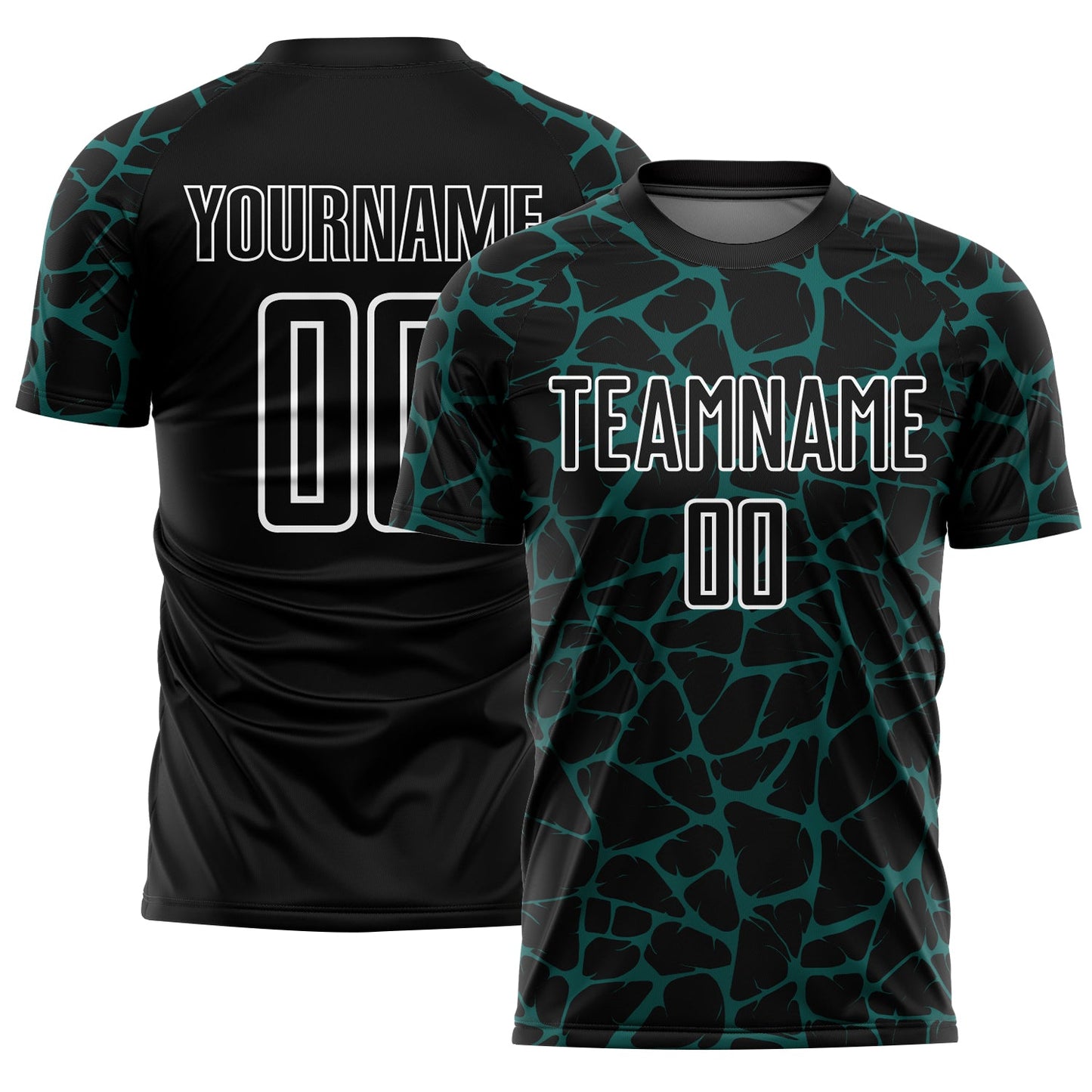 Custom Black Midnight Green-White Abstract Network Splash Sublimation Soccer Uniform Jersey - Sky-Custom