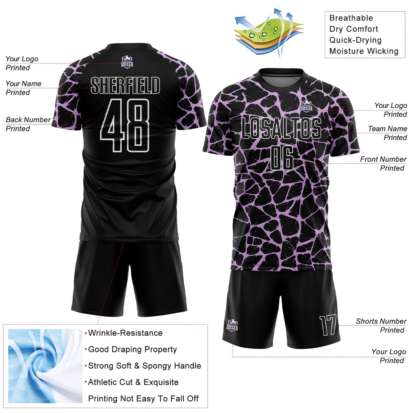 Custom Black Light Purple-White Abstract Network Splash Sublimation Soccer Uniform Jersey - Sky-Custom