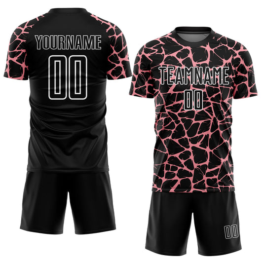 Custom Black Medium Pink-White Abstract Network Splash Sublimation Soccer Uniform Jersey - Sky-Custom