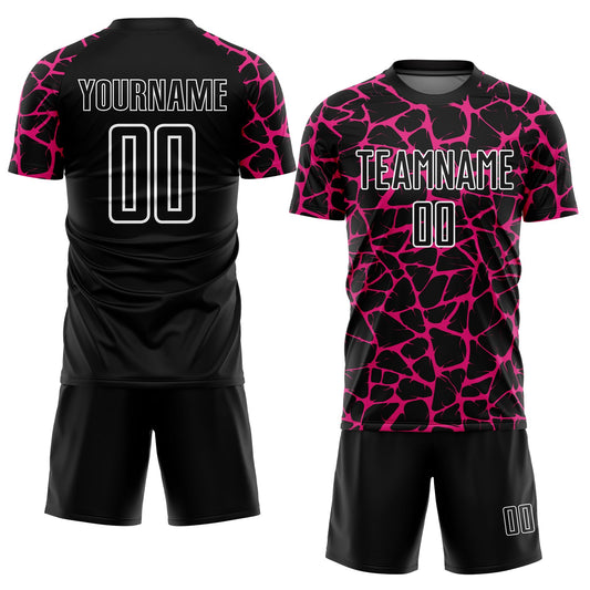 Custom Black Hot Pink-White Abstract Network Splash Sublimation Soccer Uniform Jersey - Sky-Custom
