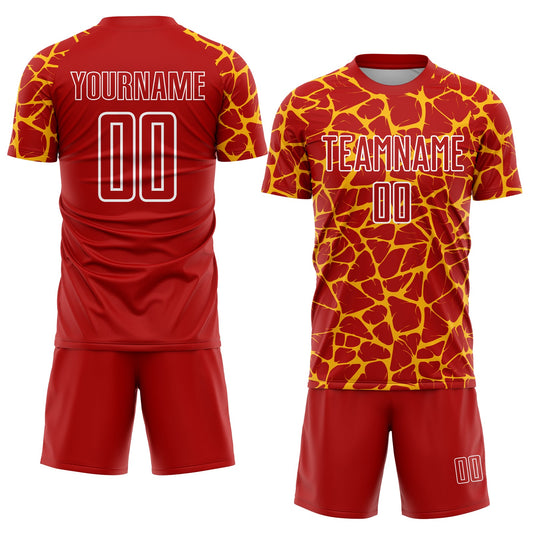 Custom Red Gold-White Abstract Network Splash Sublimation Soccer Uniform Jersey - Sky-Custom