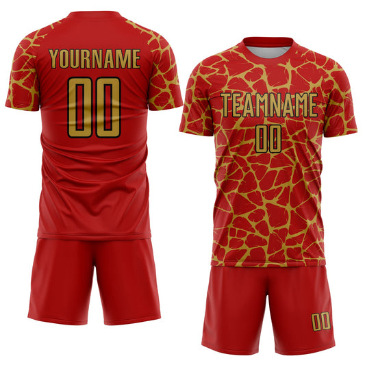 Custom Red Old Gold-Black Abstract Network Splash Sublimation Soccer Uniform Jersey - Sky-Custom