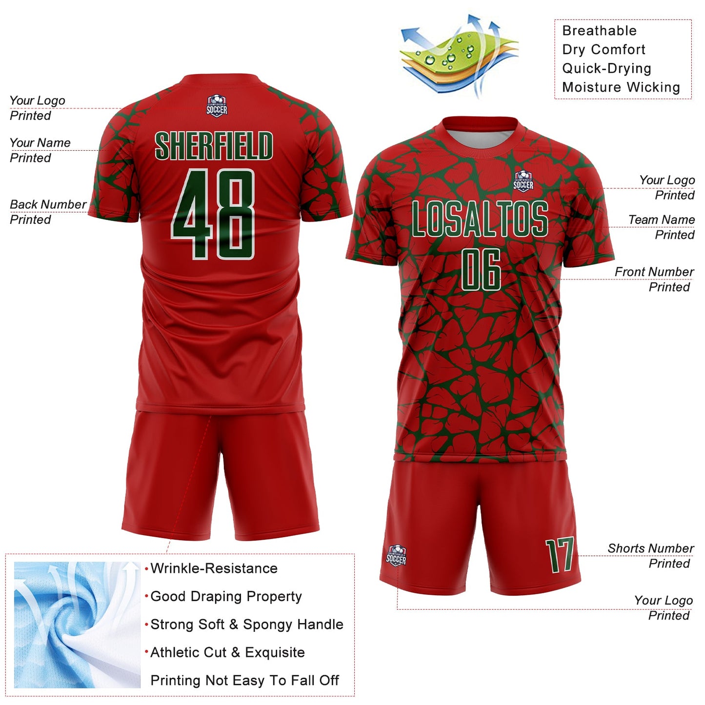 Custom Red Green-White Abstract Network Splash Sublimation Soccer Uniform Jersey - Sky-Custom
