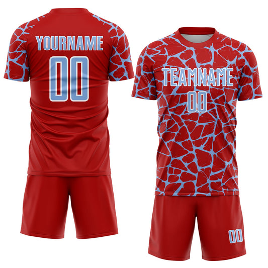 Custom Red Light Blue-White Abstract Network Splash Sublimation Soccer Uniform Jersey - Sky-Custom