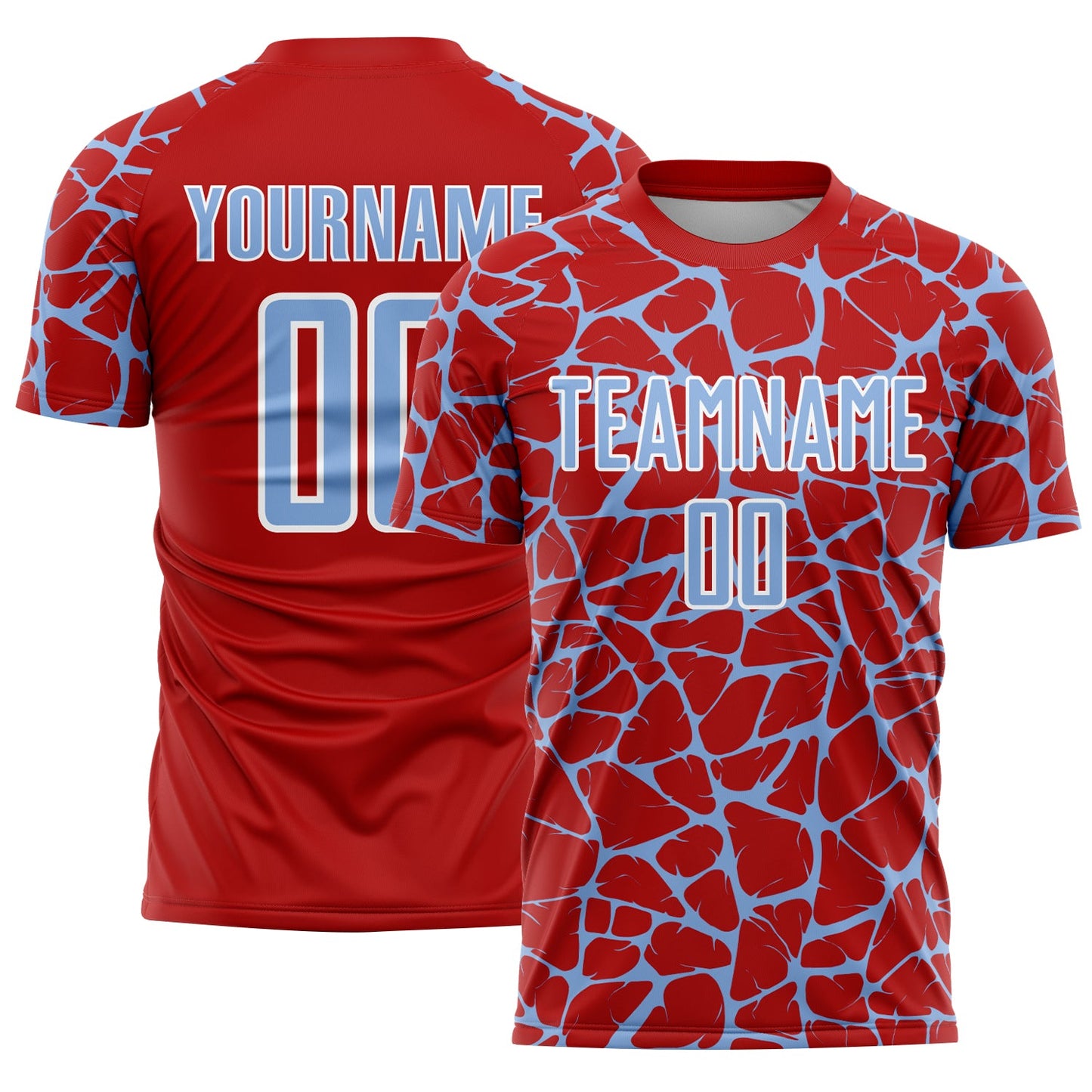Custom Red Light Blue-White Abstract Network Splash Sublimation Soccer Uniform Jersey - Sky-Custom