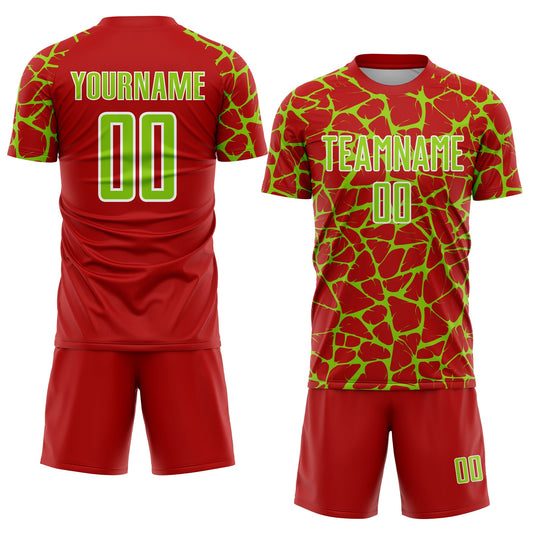Custom Red Neon Green-White Abstract Network Splash Sublimation Soccer Uniform Jersey - Sky-Custom