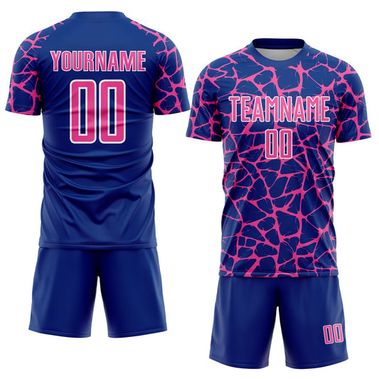 Custom Royal Pink-White Abstract Network Splash Sublimation Soccer Uniform Jersey - Sky-Custom
