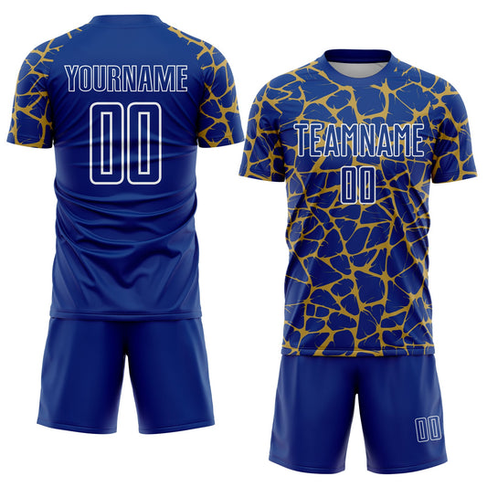 Custom Royal Old Gold-White Abstract Network Splash Sublimation Soccer Uniform Jersey - Sky-Custom