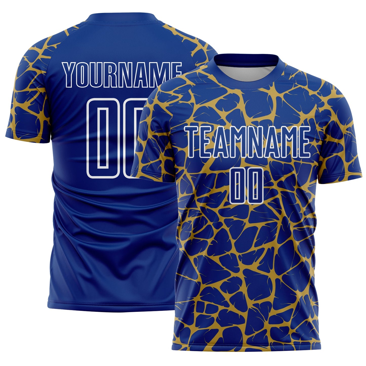 Custom Royal Old Gold-White Abstract Network Splash Sublimation Soccer Uniform Jersey - Sky-Custom