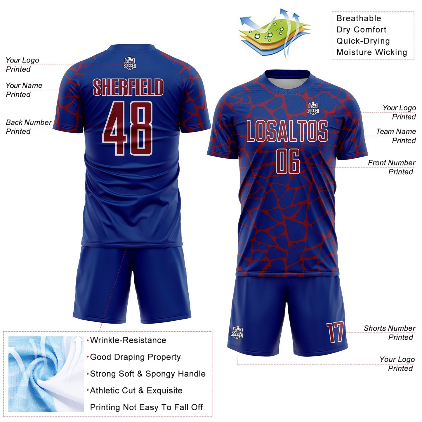 Custom Royal Crimson-White Abstract Network Splash Sublimation Soccer Uniform Jersey - Sky-Custom