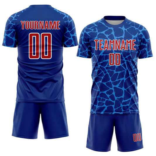 Custom Royal Red-Powder Blue Abstract Network Splash Sublimation Soccer Uniform Jersey - Sky-Custom