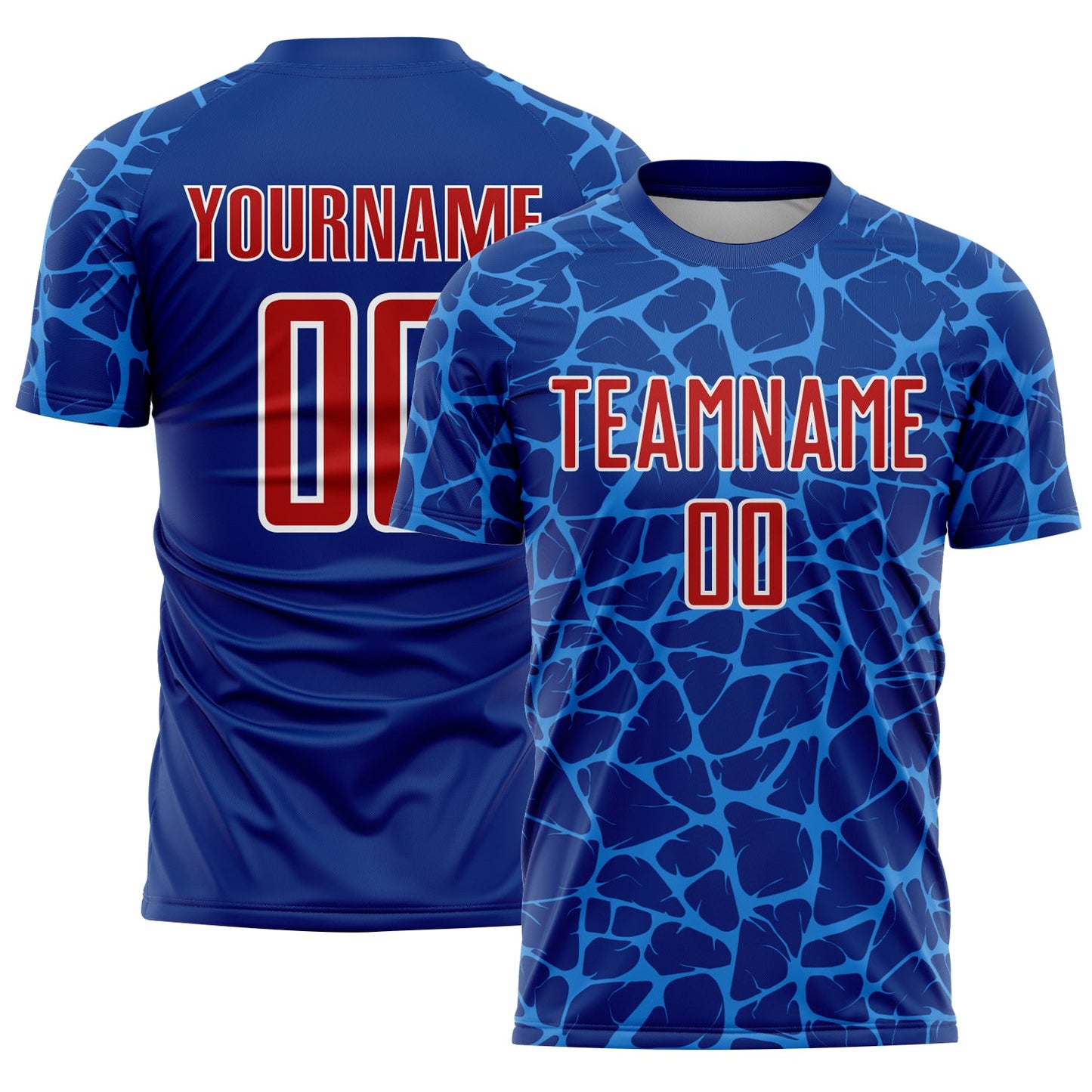 Custom Royal Red-Powder Blue Abstract Network Splash Sublimation Soccer Uniform Jersey - Sky-Custom