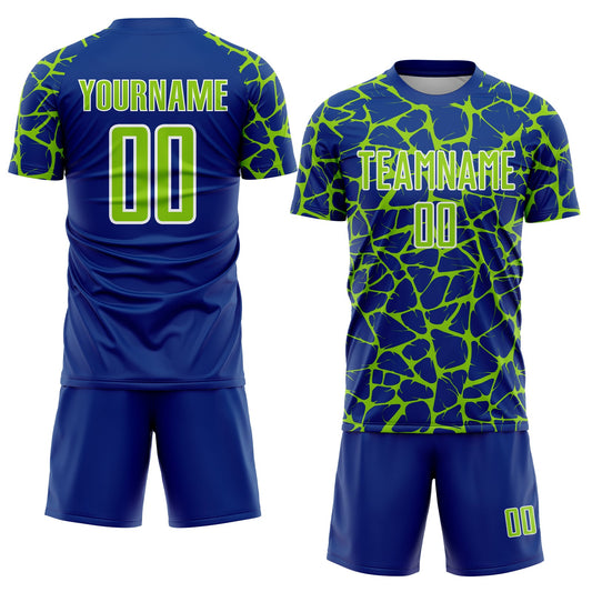 Custom Royal Neon Green-White Abstract Network Splash Sublimation Soccer Uniform Jersey - Sky-Custom