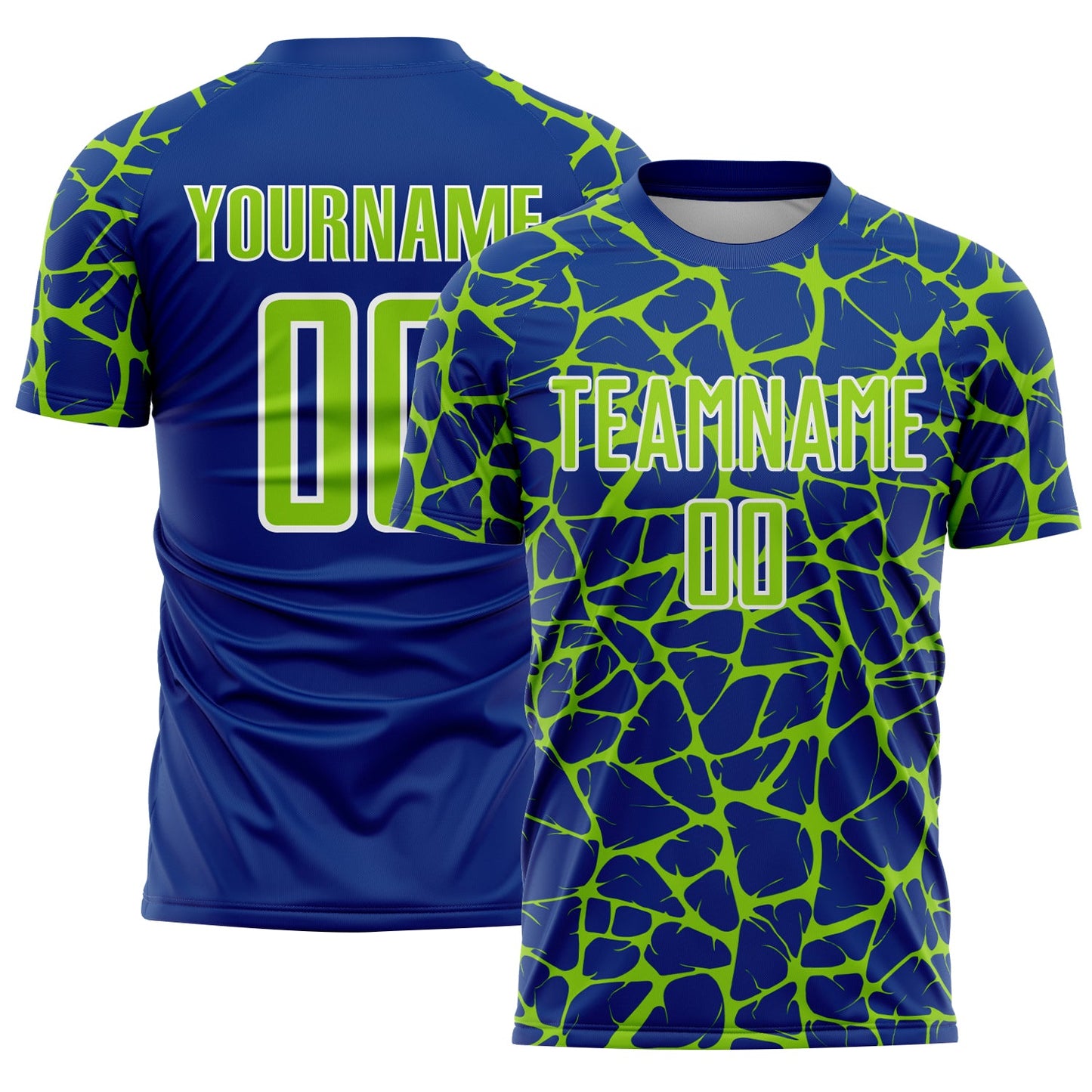 Custom Royal Neon Green-White Abstract Network Splash Sublimation Soccer Uniform Jersey - Sky-Custom