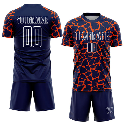 Custom Navy Orange-White Abstract Network Splash Sublimation Soccer Uniform Jersey - Sky-Custom