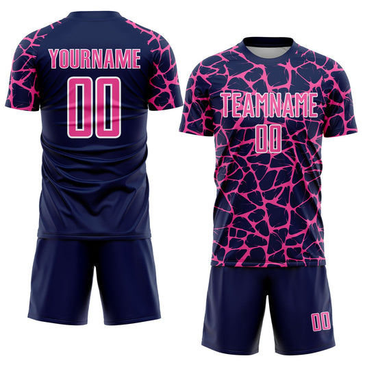 Custom Navy Pink-White Abstract Network Splash Sublimation Soccer Uniform Jersey - Sky-Custom