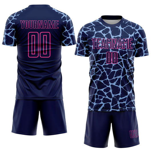 Custom Navy Light Blue-Pink Abstract Network Splash Sublimation Soccer Uniform Jersey - Sky-Custom