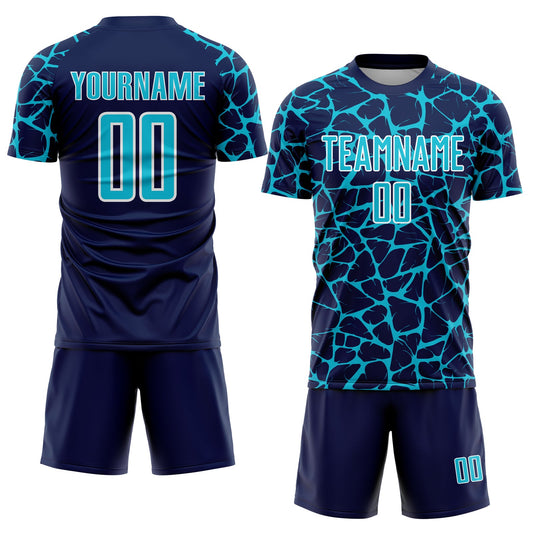 Custom Navy Lakes Blue-White Abstract Network Splash Sublimation Soccer Uniform Jersey - Sky-Custom