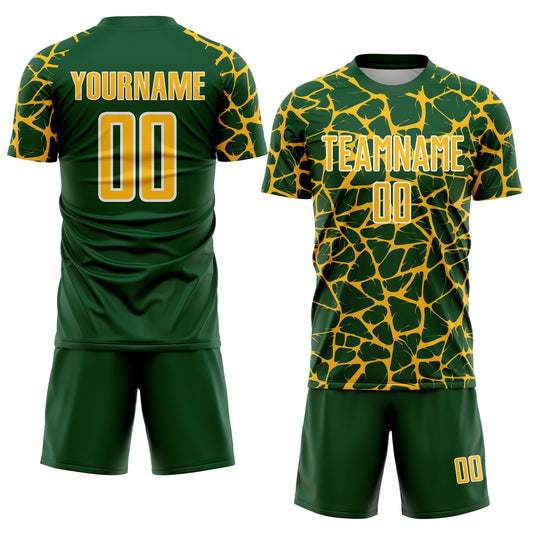 Custom Green Gold-White Abstract Network Splash Sublimation Soccer Uniform Jersey - Sky-Custom