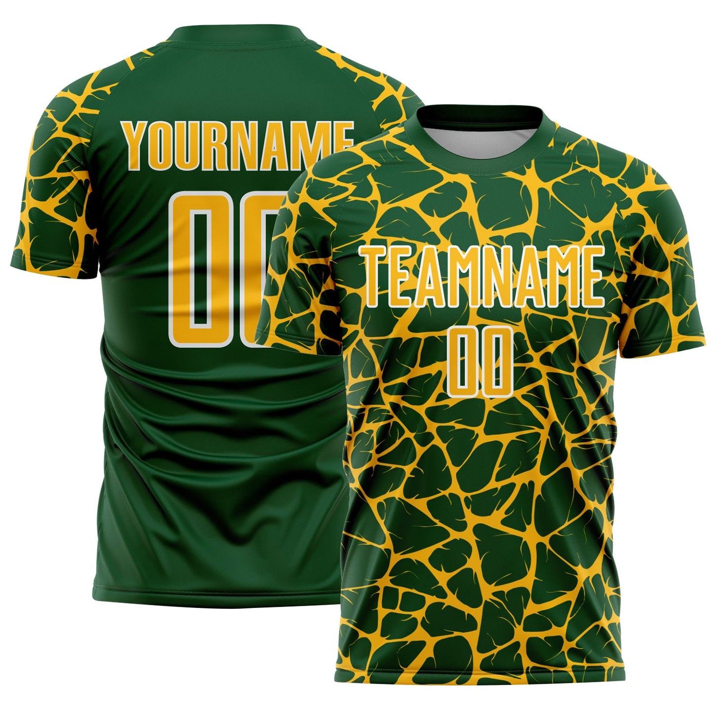 Custom Green Gold-White Abstract Network Splash Sublimation Soccer Uniform Jersey - Sky-Custom