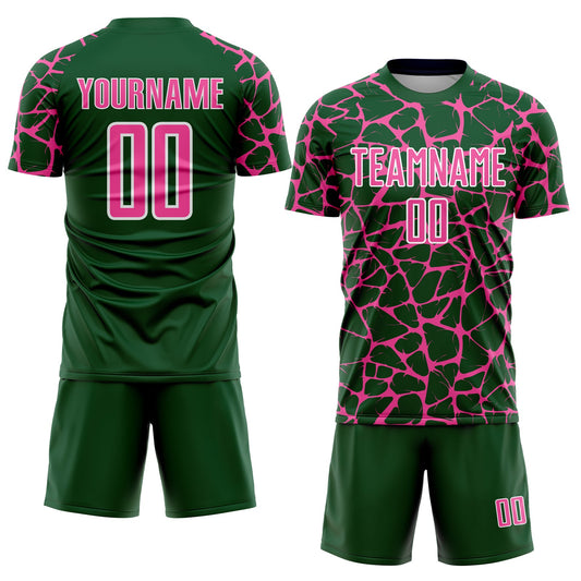 Custom Green Pink-White Abstract Network Splash Sublimation Soccer Uniform Jersey - Sky-Custom