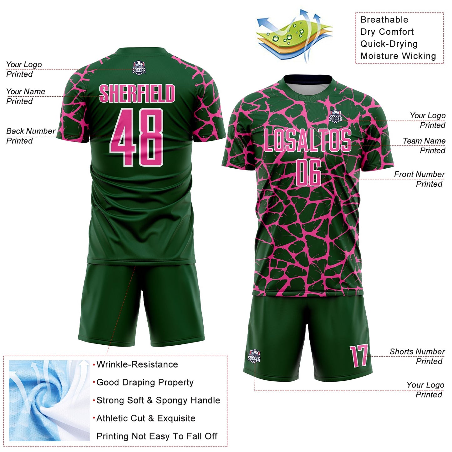 Custom Green Pink-White Abstract Network Splash Sublimation Soccer Uniform Jersey - Sky-Custom