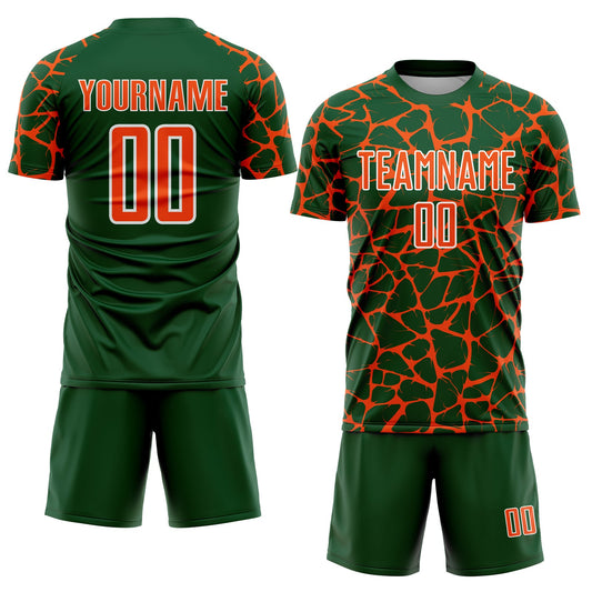 Custom Green Orange-White Abstract Network Splash Sublimation Soccer Uniform Jersey - Sky-Custom