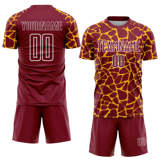 Custom Crimson Gold-White Abstract Network Splash Sublimation Soccer Uniform Jersey - Sky-Custom