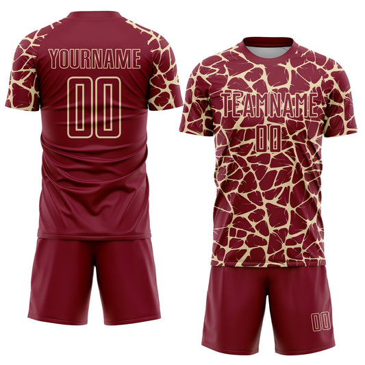 Custom Crimson Cream Abstract Network Splash Sublimation Soccer Uniform Jersey - Sky-Custom