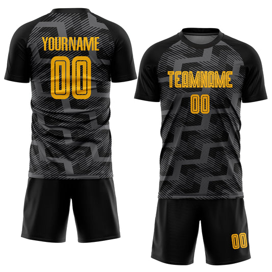 Custom Black Gold-Steel Gray Line Sublimation Soccer Uniform Jersey - Sky-Custom