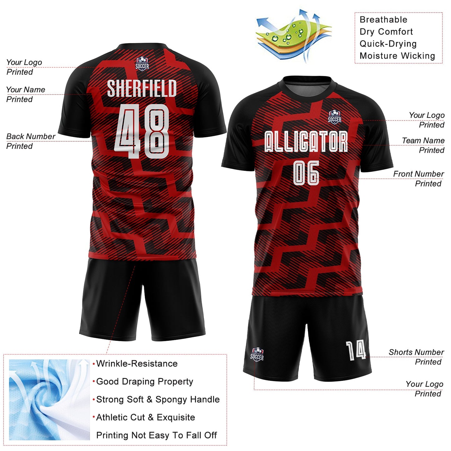 Custom Black White-Red Line Sublimation Soccer Uniform Jersey - Sky-Custom