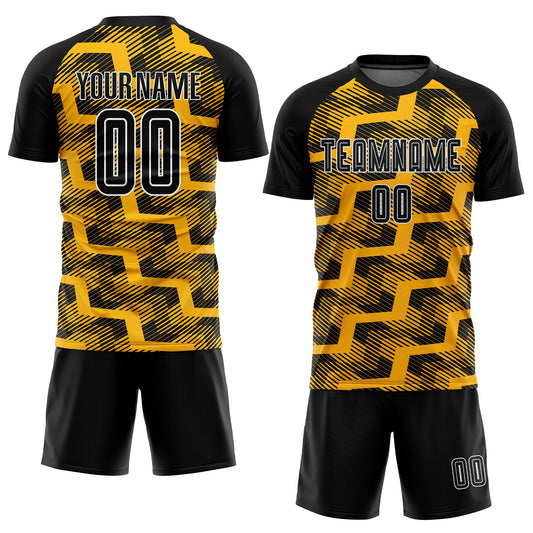 Custom Black Gold-White Line Sublimation Soccer Uniform Jersey - Sky-Custom