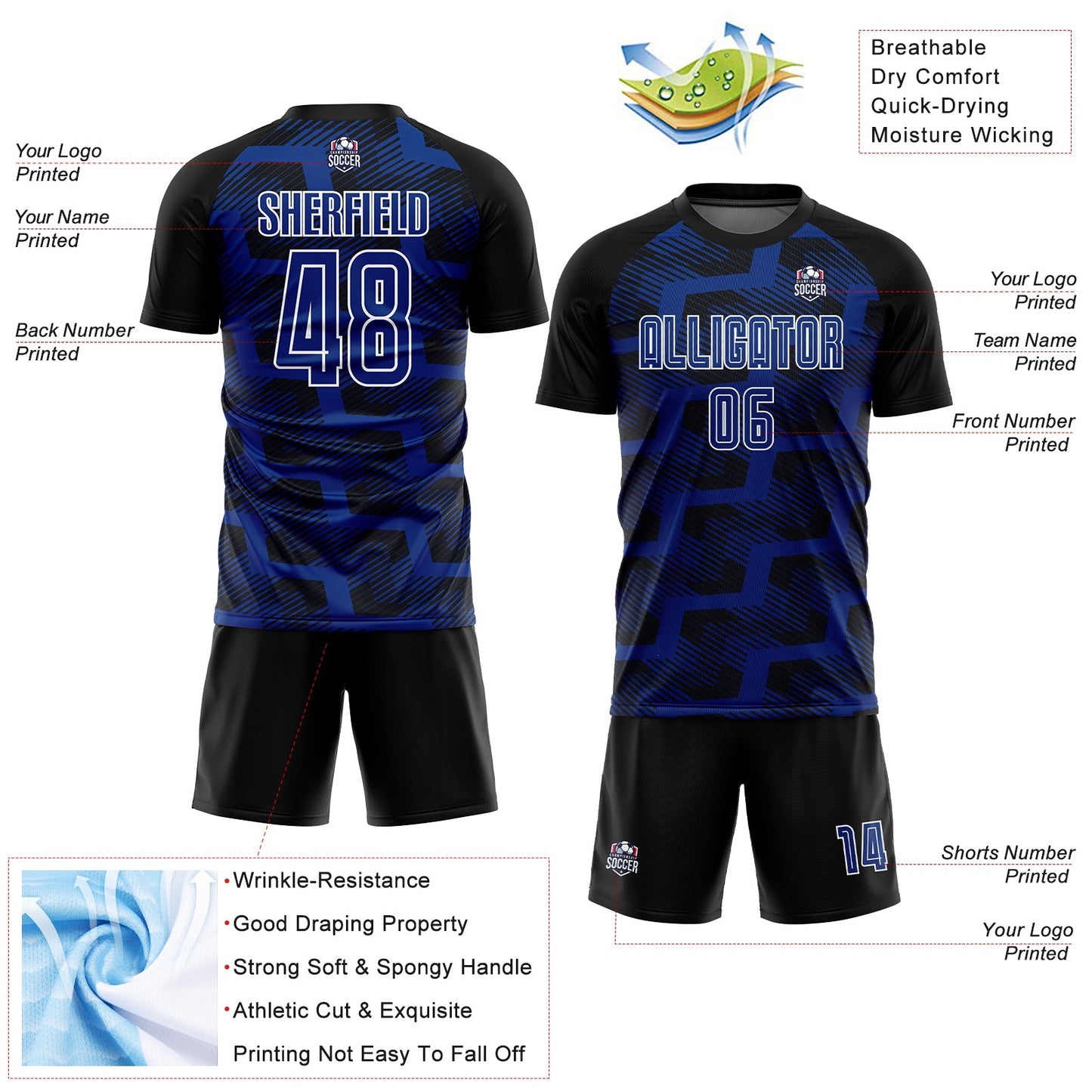 Custom Black Royal-White Line Sublimation Soccer Uniform Jersey - Sky-Custom