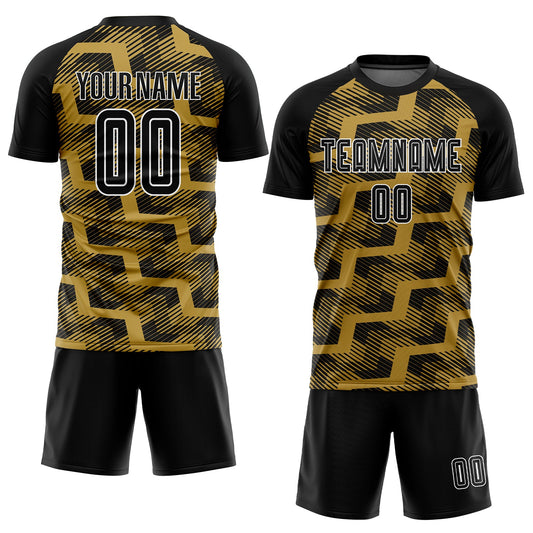 Custom Black Old Gold-White Line Sublimation Soccer Uniform Jersey - Sky-Custom
