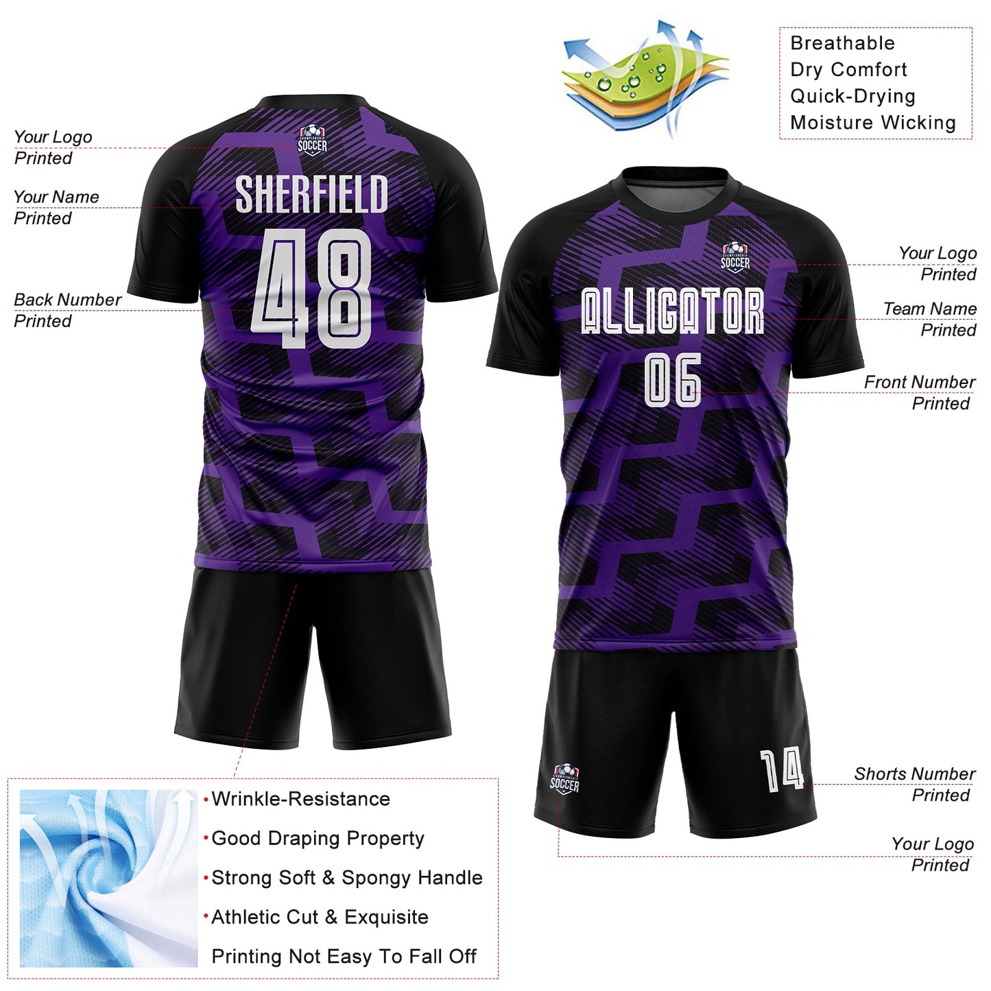 Custom Black White-Purple Line Sublimation Soccer Uniform Jersey - Sky-Custom
