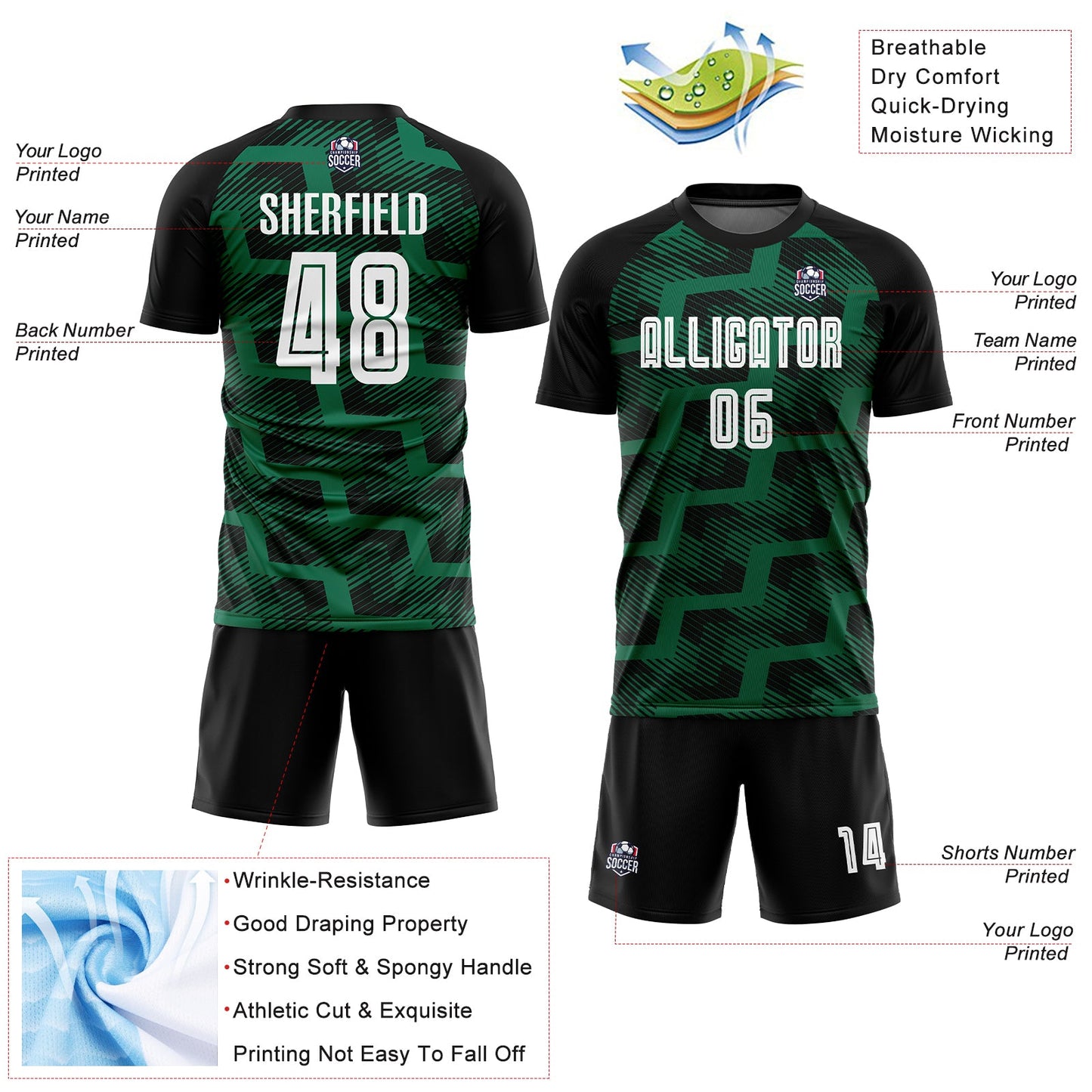 Custom Black White-Kelly Green Line Sublimation Soccer Uniform Jersey - Sky-Custom