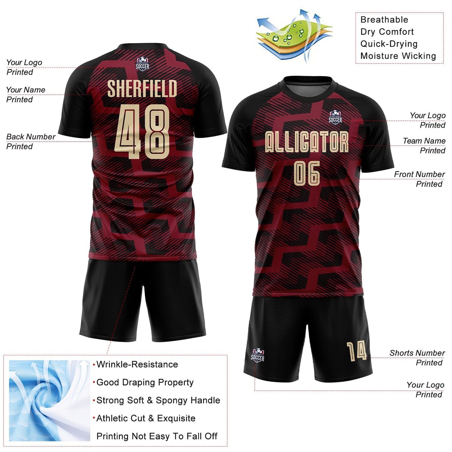 Custom Black Cream-Crimson Line Sublimation Soccer Uniform Jersey - Sky-Custom
