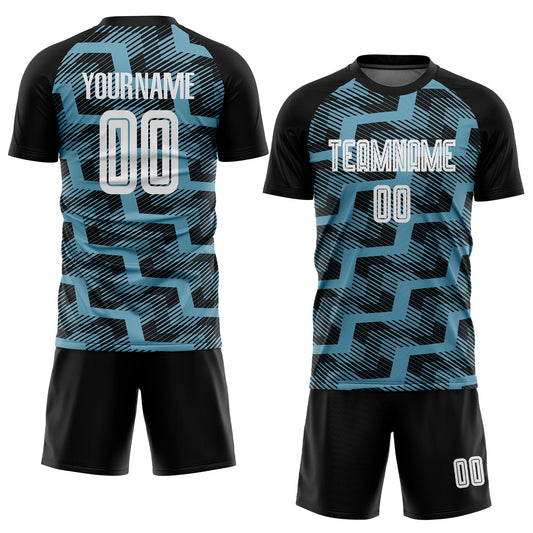 Custom Black White-Shadow Blue Line Sublimation Soccer Uniform Jersey - Sky-Custom
