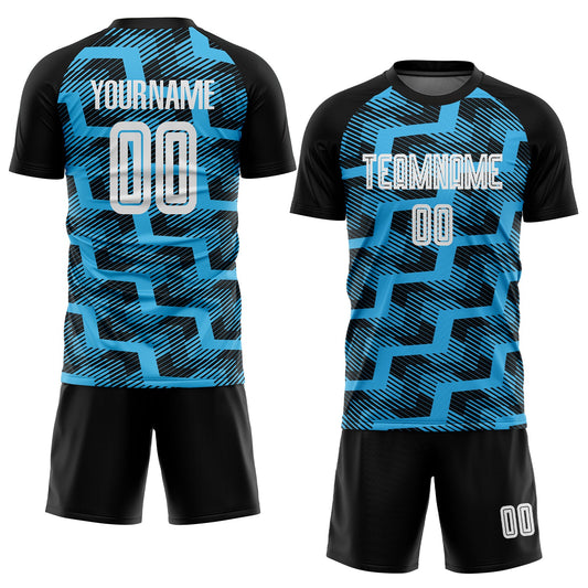 Custom Black White-Sky Blue Line Sublimation Soccer Uniform Jersey - Sky-Custom