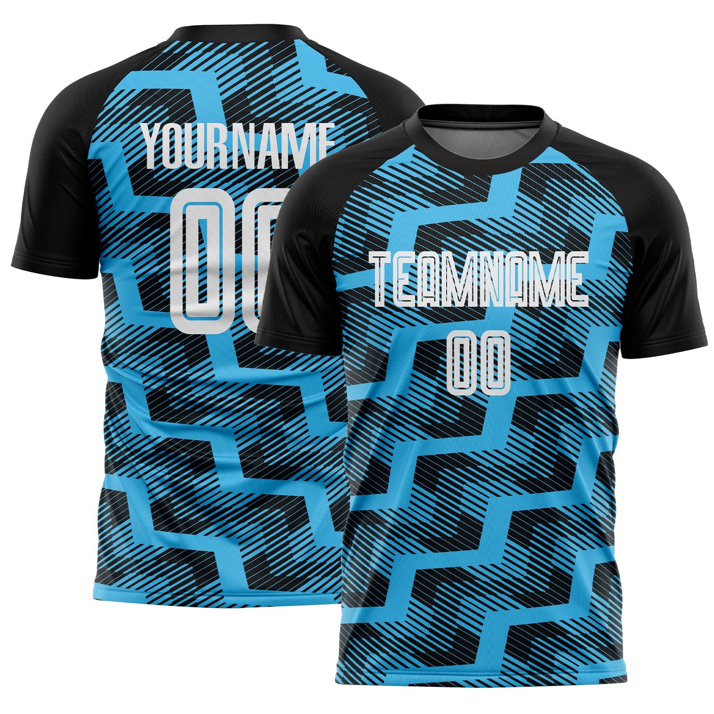 Custom Black White-Sky Blue Line Sublimation Soccer Uniform Jersey - Sky-Custom