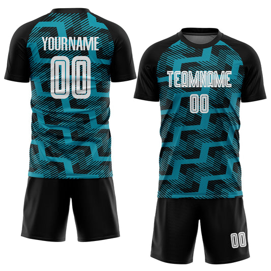 Custom Black White-Teal Line Sublimation Soccer Uniform Jersey - Sky-Custom