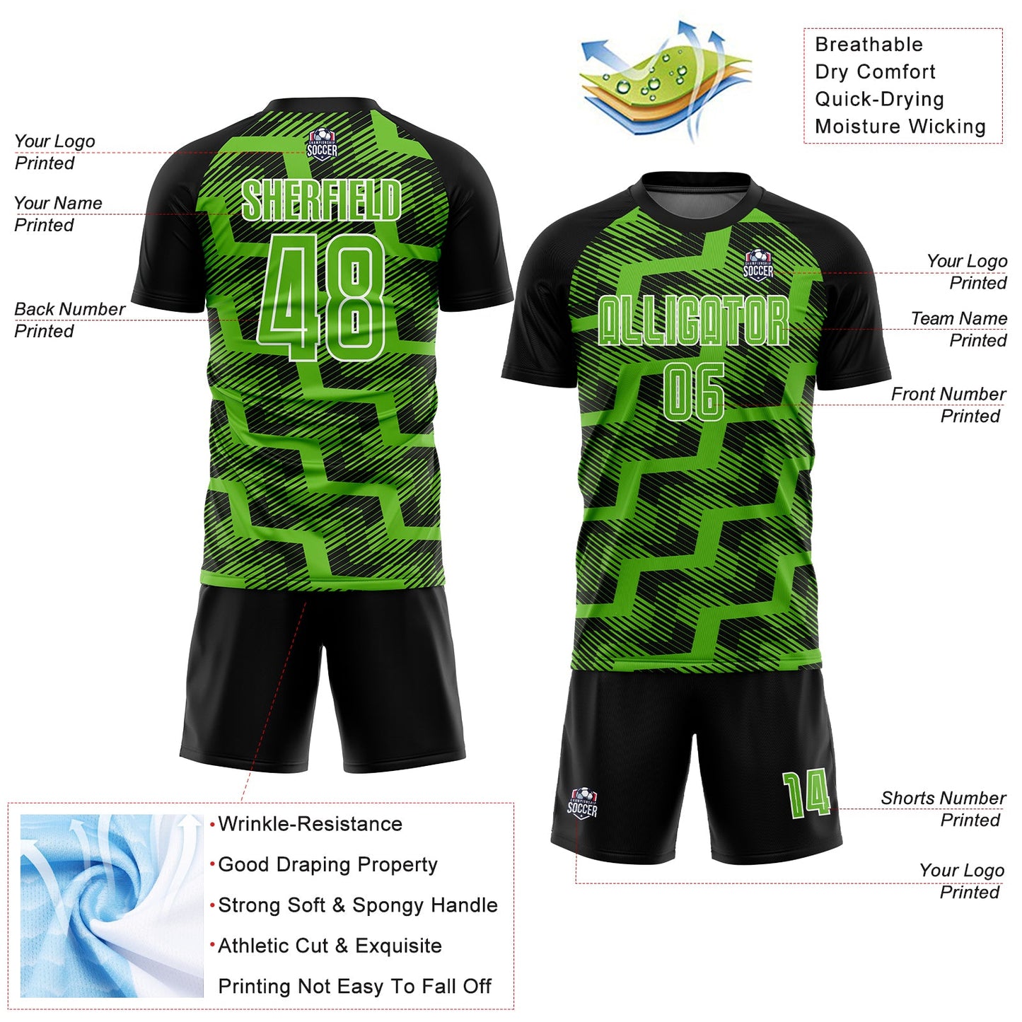 Custom Black Aurora Green-White Line Sublimation Soccer Uniform Jersey - Sky-Custom