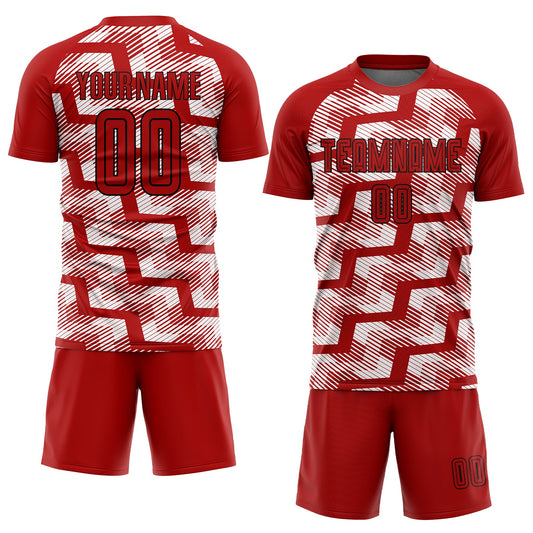 Custom Red Black-White Line Sublimation Soccer Uniform Jersey - Sky-Custom