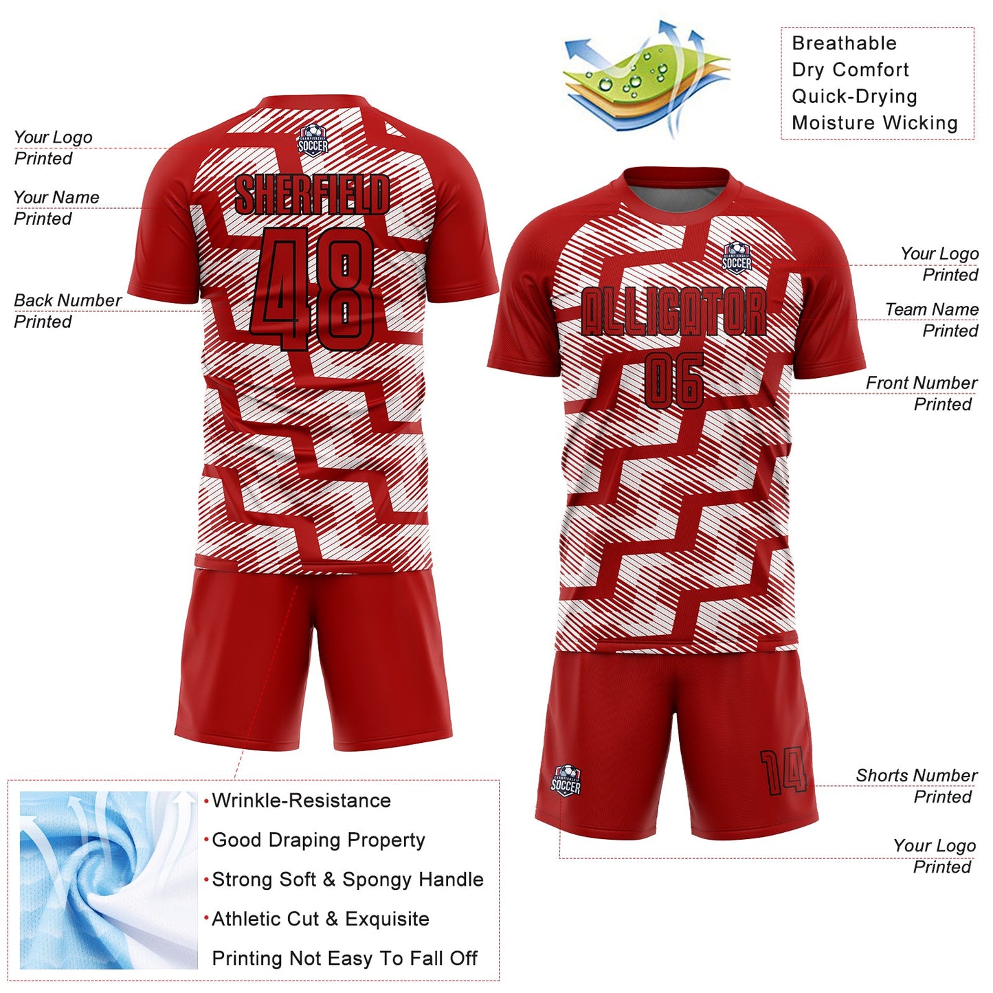 Custom Red Black-White Line Sublimation Soccer Uniform Jersey - Sky-Custom