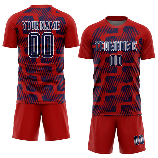 Custom Red Navy-White Line Sublimation Soccer Uniform Jersey - Sky-Custom