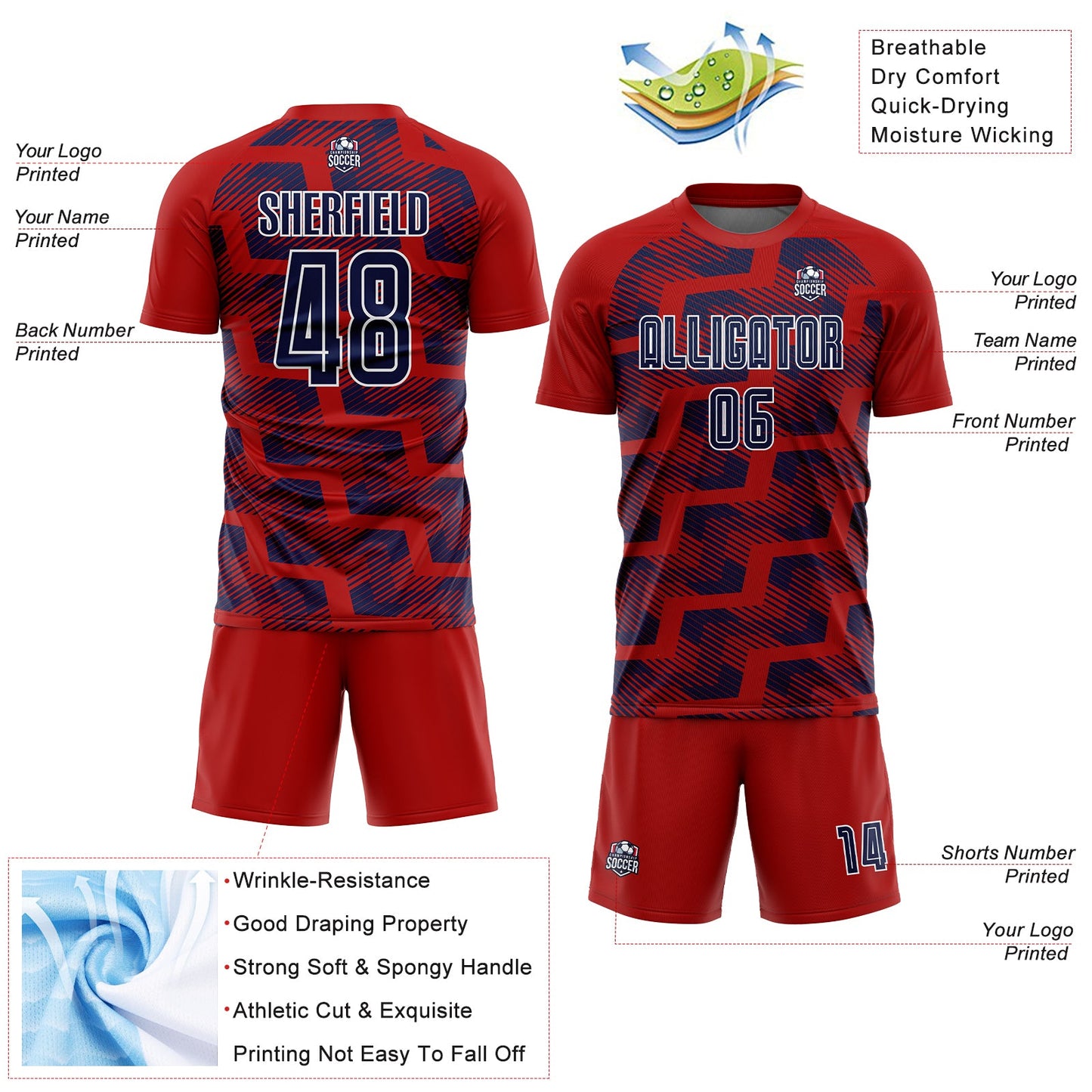 Custom Red Navy-White Line Sublimation Soccer Uniform Jersey - Sky-Custom