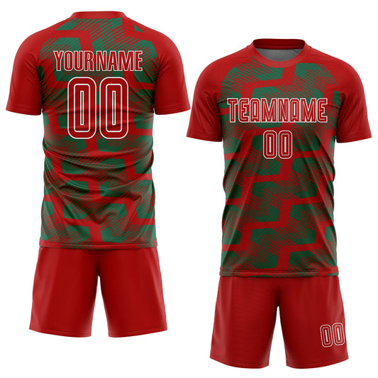 Custom Red Kelly Green-White Line Sublimation Soccer Uniform Jersey - Sky-Custom