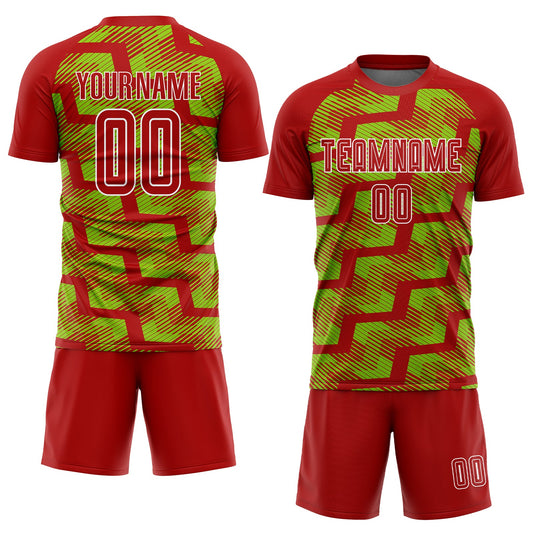 Custom Red Neon Green-White Line Sublimation Soccer Uniform Jersey - Sky-Custom