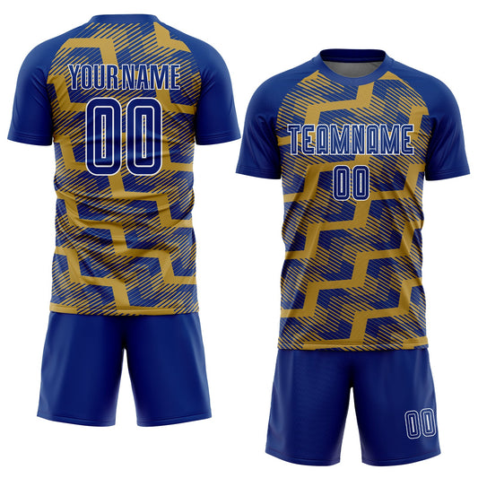 Custom Royal Old Gold-White Line Sublimation Soccer Uniform Jersey - Sky-Custom