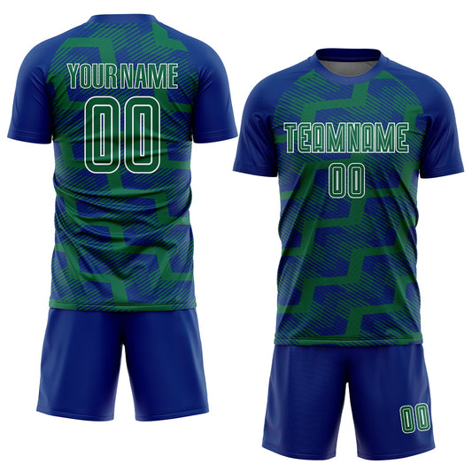 Custom Royal Kelly Green-White Line Sublimation Soccer Uniform Jersey - Sky-Custom